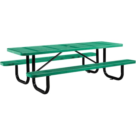 Global Industrial Rectangle Picnic Table, Green, Perforated Metal, 8 ft L 694555GN